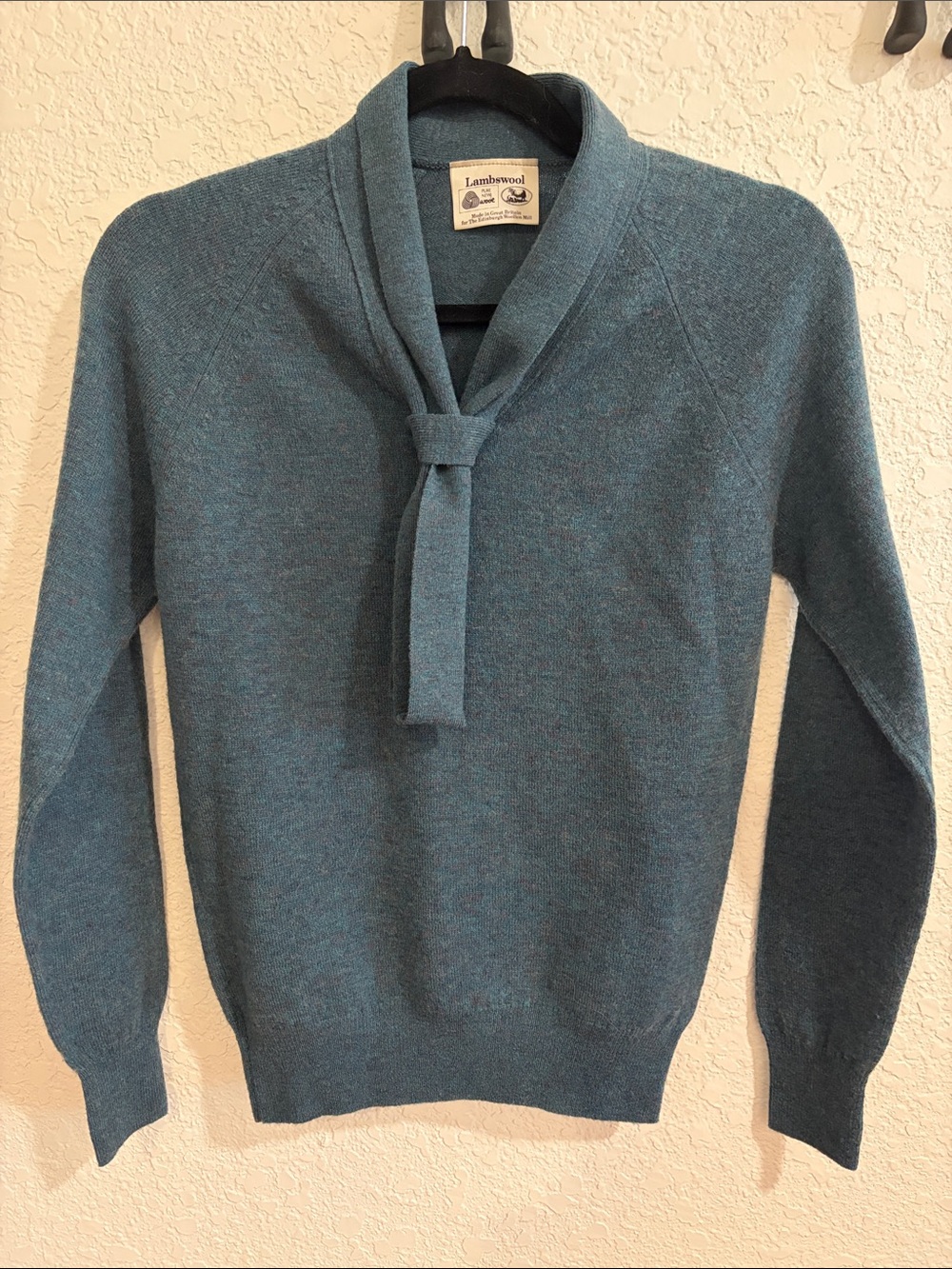 Lambswool Teal Tie-Neck Cowl Sweater - Women